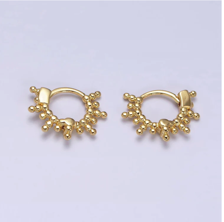 16K Gold Filled 12mm Beaded Ball Huggie Earrings