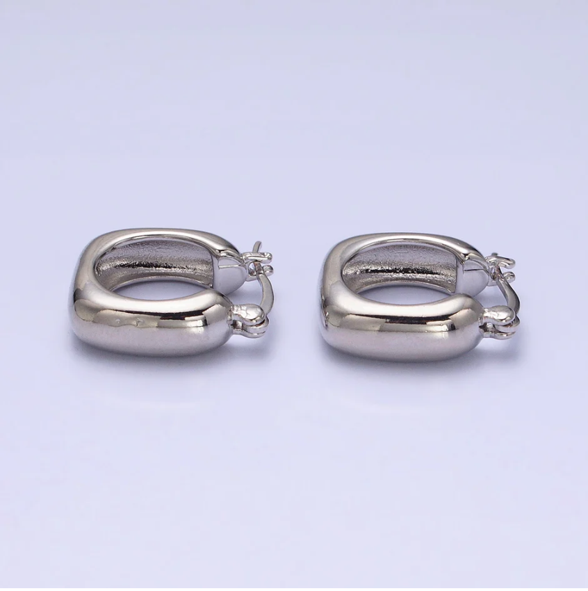 Silver Chubby Square French Latch Earrings