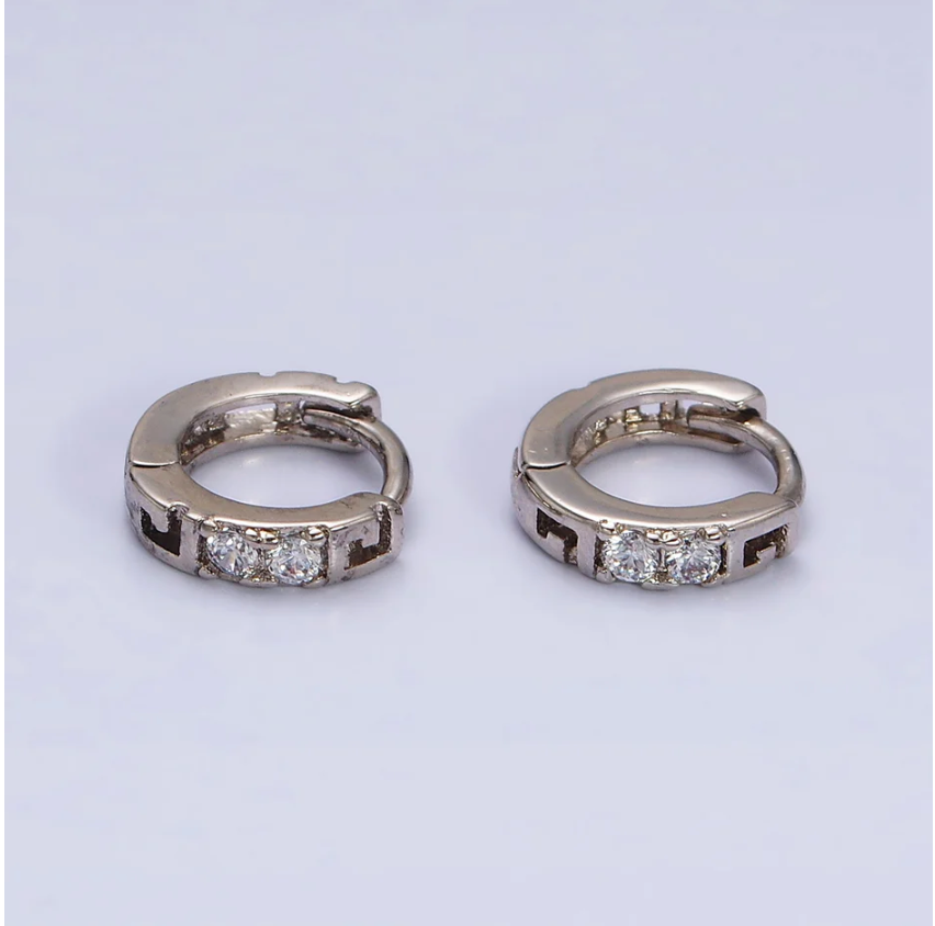 White Gold Filled 10mm Two CZ Cartilage Huggie Earrings