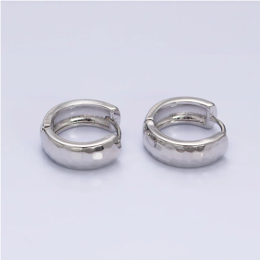 White Gold Filled 15mm Multifaceted Round Huggie Earrings