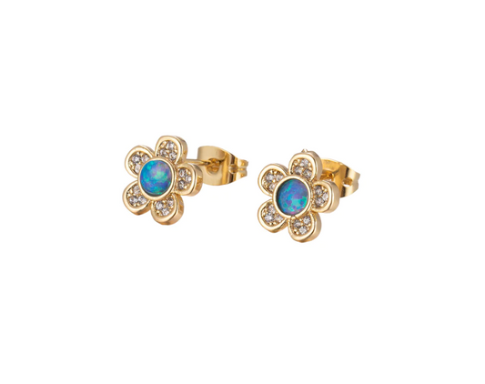 Mini Opal Daisy Cartilage Stud Earrings, Blue