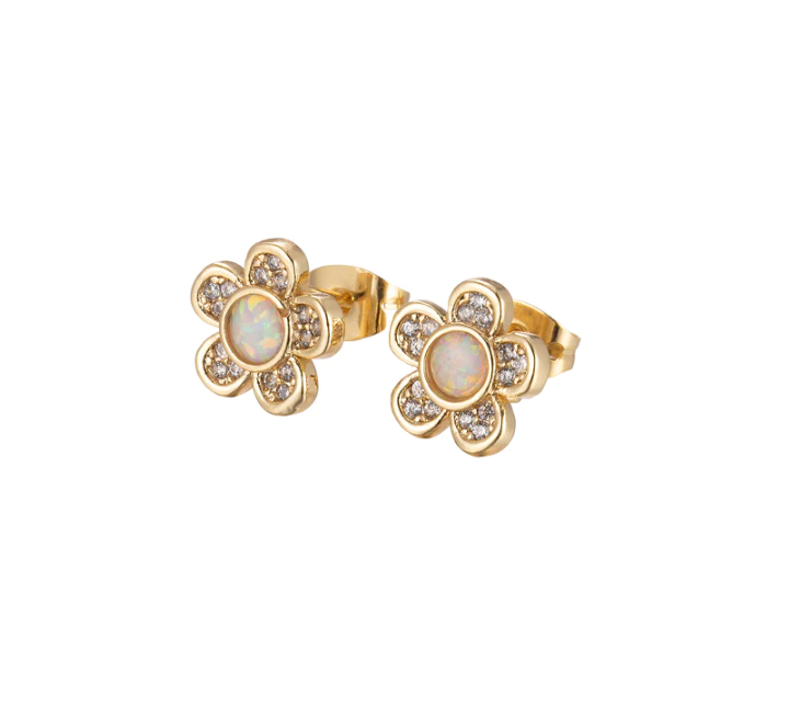 18K Mini Opal Daisy Cartilage Stud Earrings, White