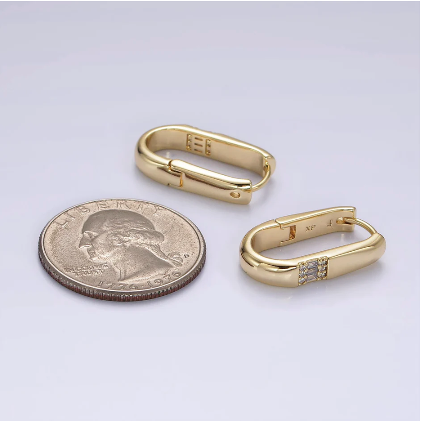 14K Gold Filled 20mm Oblong Paved CZ Hoop Earrings