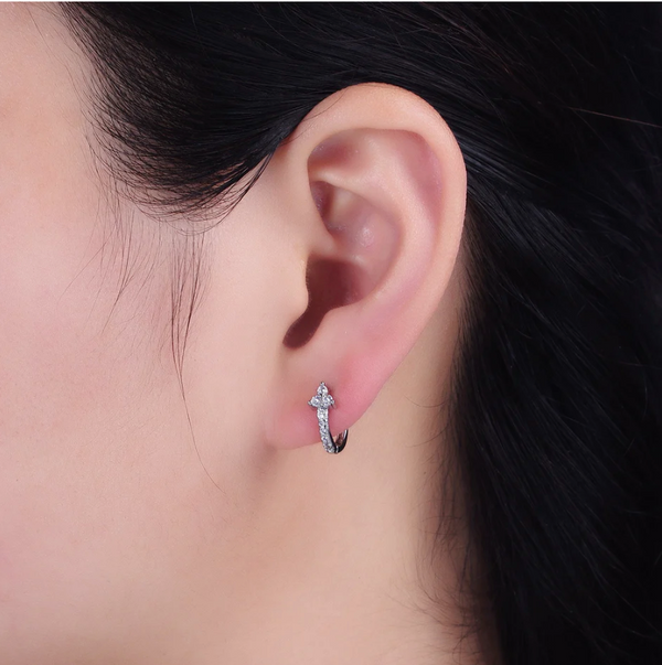 Silver 11mm CZ Arrow Triple Flower Cartilage Huggie