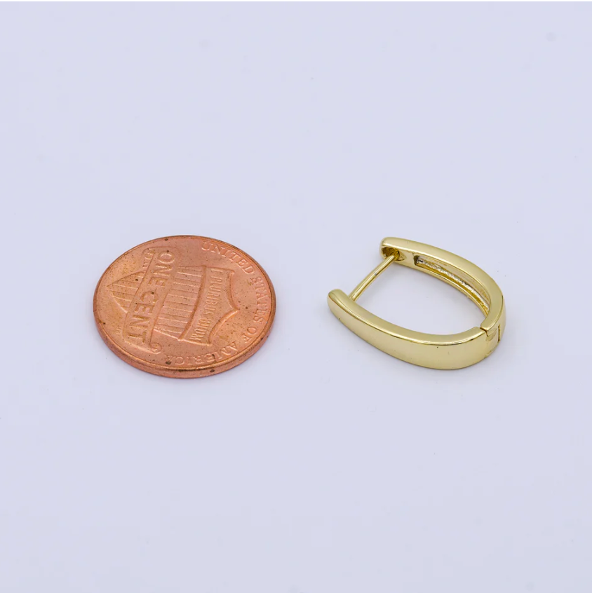 24K Gold Filled 17mm U-Shaped Oblong Huggie Earrings
