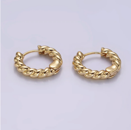 14K Gold Filled 15mm Braided Croissant Huggie Earrings