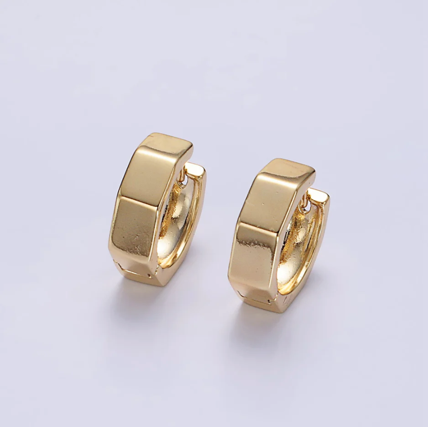 14K Gold Filled 16mm Hexagonal Huggie Earrings