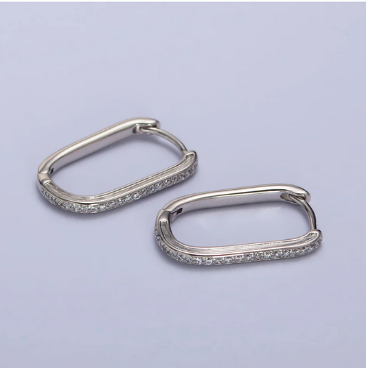 Silver Dainty Rectangle Hoop Earrings