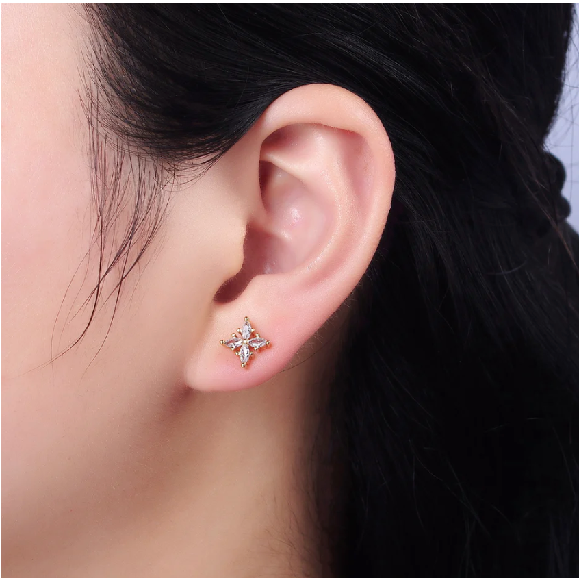 14K Gold Filled Clear Marquise Flower Petal Stud Earrings