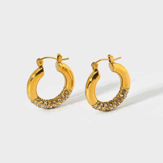18K Circular Rhinestone Earrings