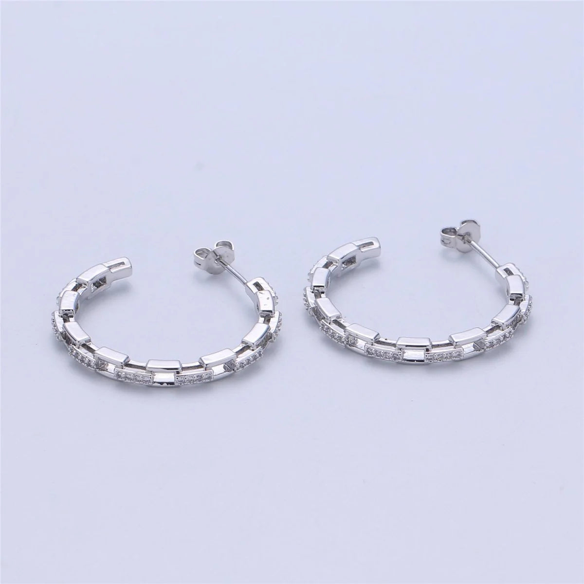 White Gold Filled Micro Pave Chain Hoops