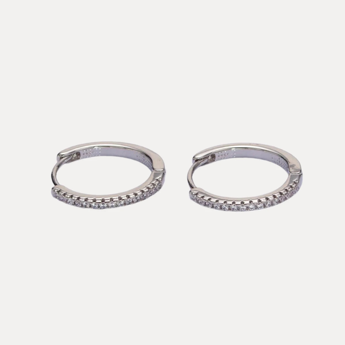Pave Hoops in 14K Gold-Plating with Cubic Zirconia and Stone