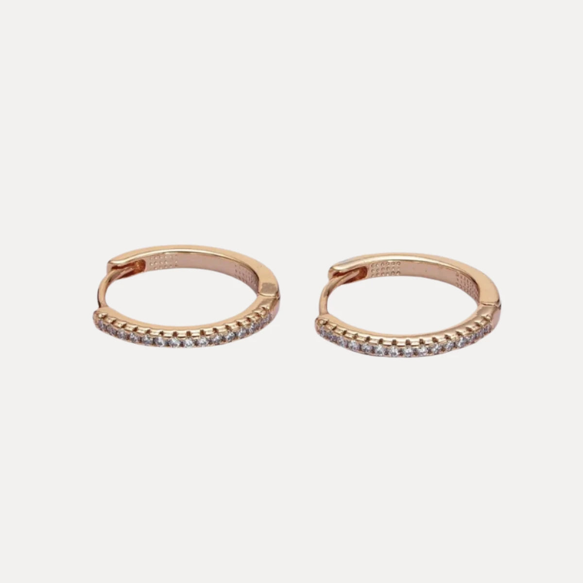 Pave Hoops in 14K Gold-Plating with Cubic Zirconia and Stone