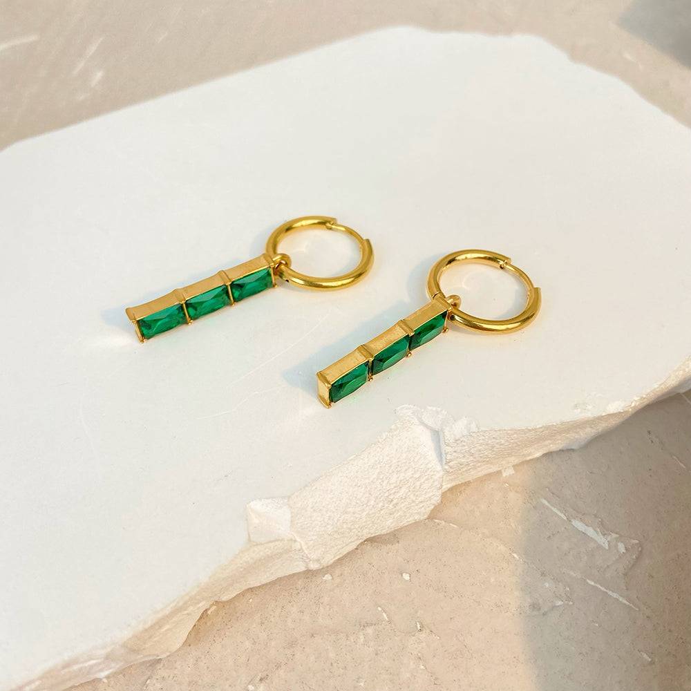 18K Green Zircon Strip Pendant Earrings