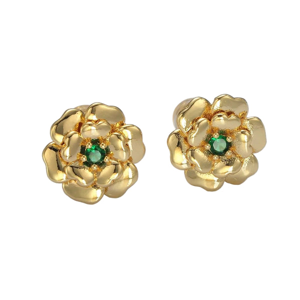 24K Flower Emerald Studs