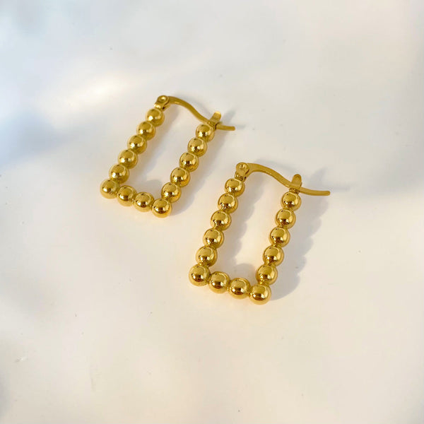 18K Round Ball Square Huggie Earrings