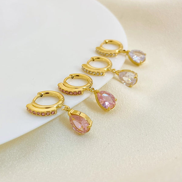 18K Zircon Water Drop Pendant Earrings