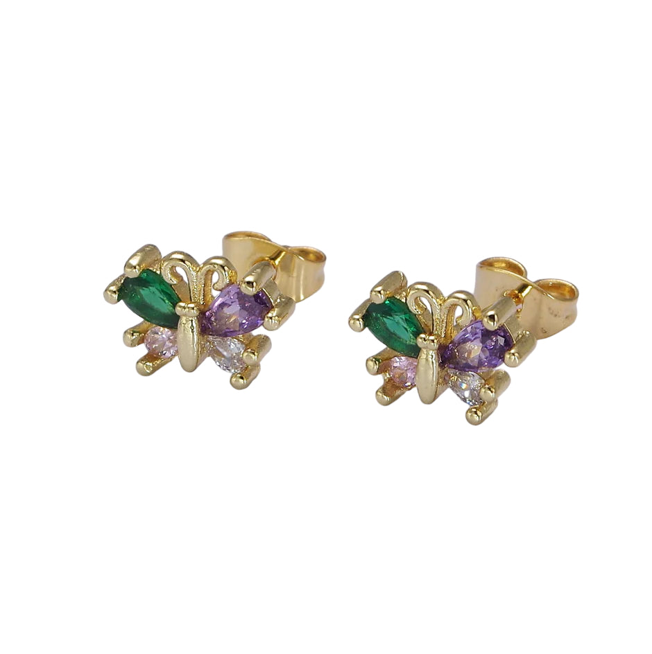 Shop 18K Gold Filled Purple Emerald Green Butterfly Stud Earring at miaava.com!