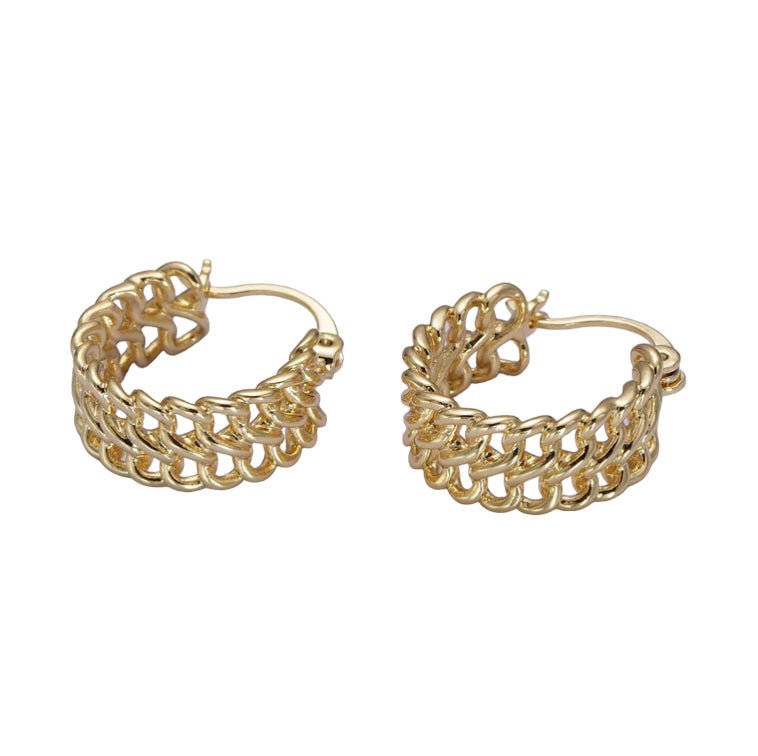 14K Gold Filled Double Curb Chain Hoop Earrings