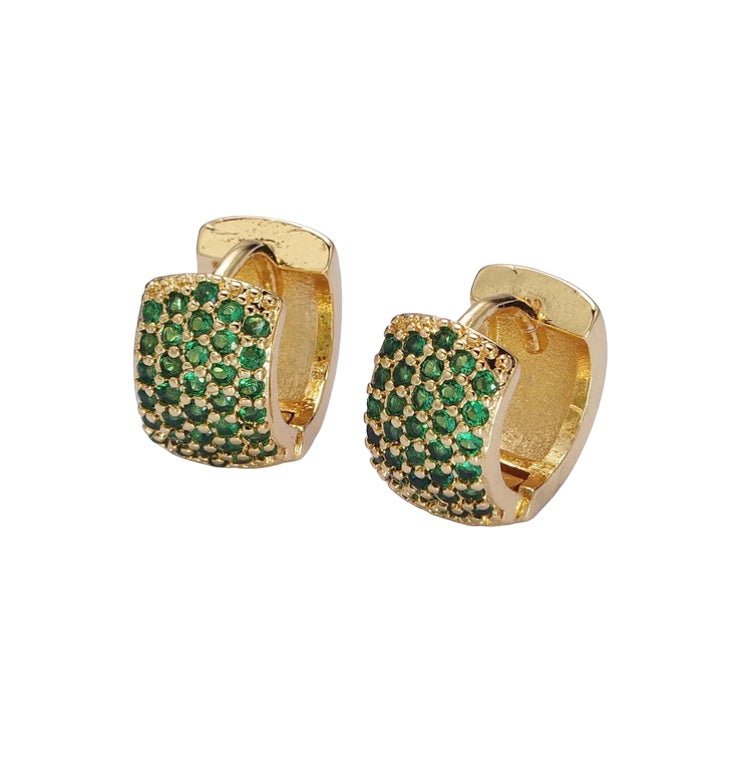 14K Gold Filled Emerald Green Pave Huggie Earrings