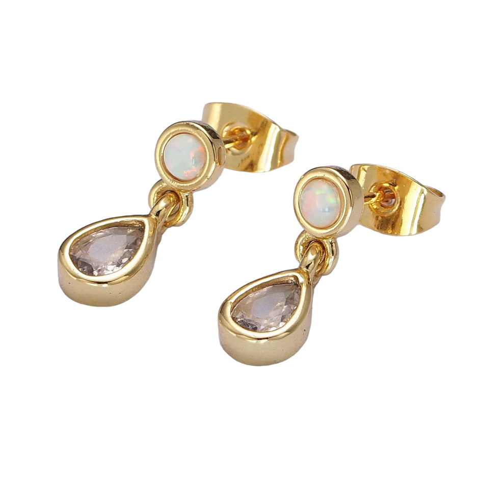 24K Gold Filled White Opal Earrings