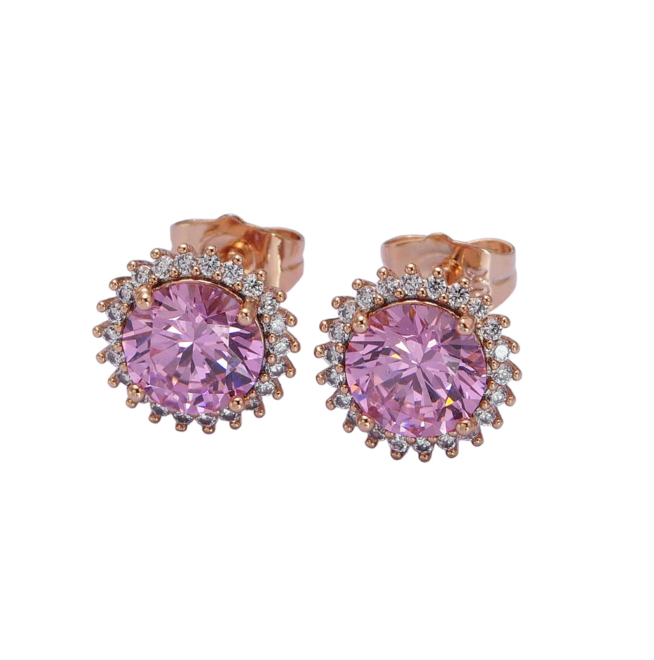 Shop 18K Gold Filled Celestial Sun Pink Round Rhinestones Stud Earrings at miaava.com!