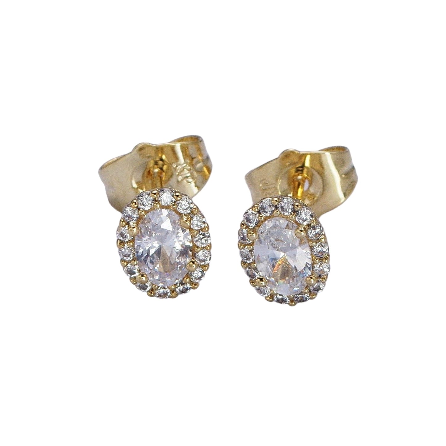 18K Gold Filled Clear Oval Paved Stud Earrings