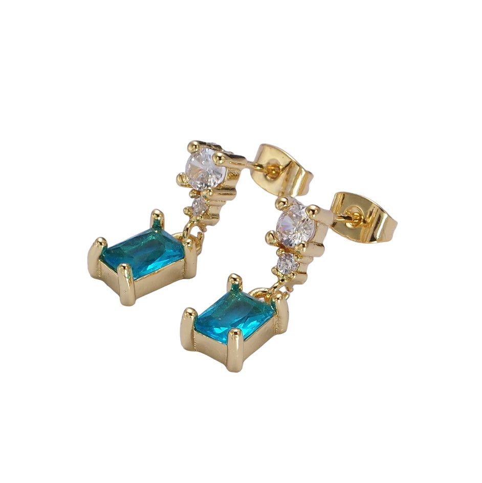 24K Gold Filled Aqua Blue Baguette Earrings