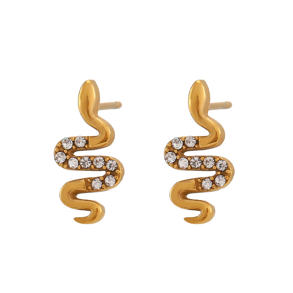 18K Zircon Snake Stud Earrings