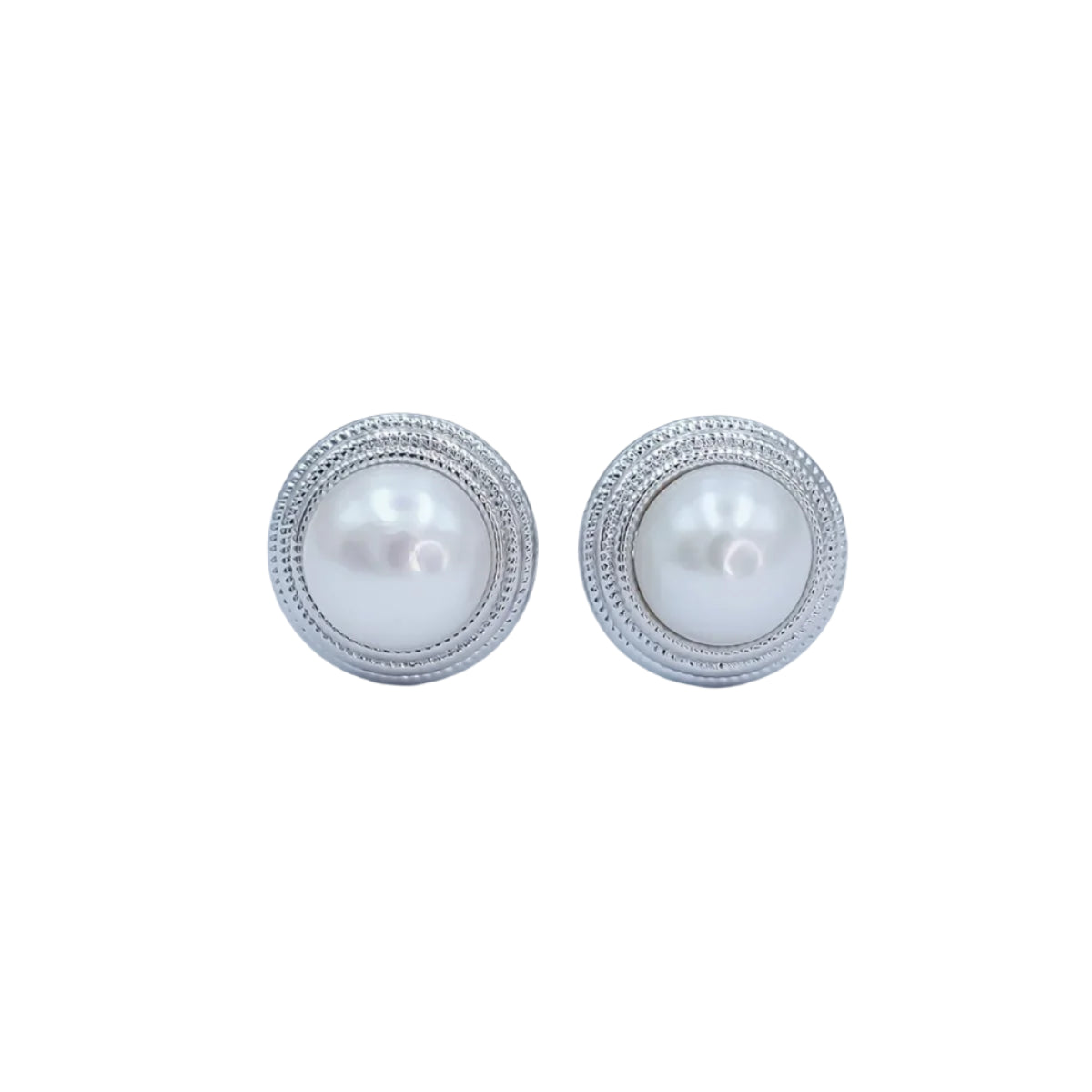 Silver Dotted Pearl Studs