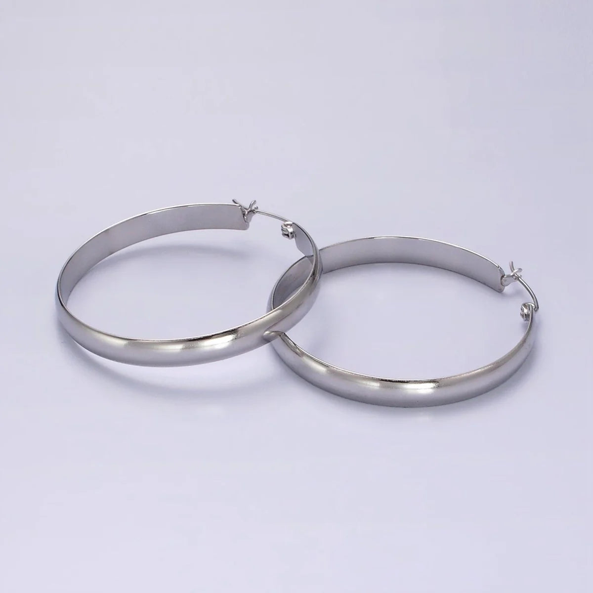 White Gold Filled Thin Wide Latch Hoop Earrings