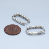 White Gold Fill 22mm Clear CZ Lined Oblong Hoop Earrings