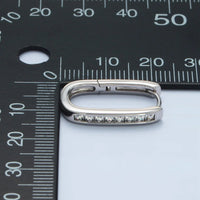 White Gold Fill 22mm Clear CZ Lined Oblong Hoop Earrings