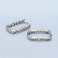 White Gold Fill 22mm Clear CZ Lined Oblong Hoop Earrings
