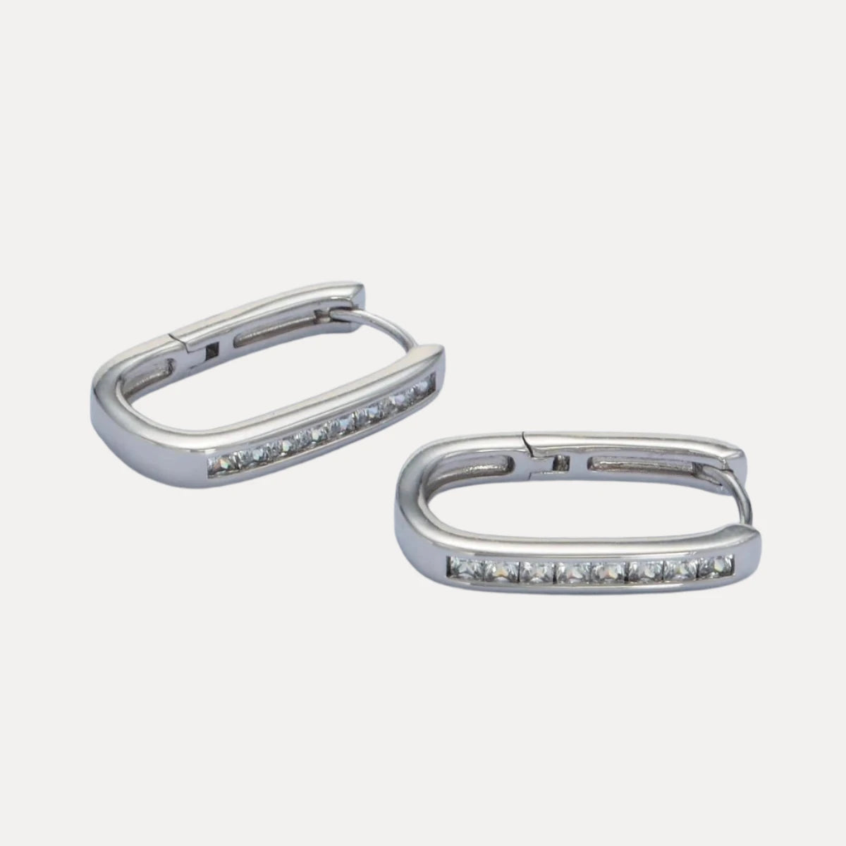 Oblong Hoops in White Gold-Filled with Cubic Zirconia