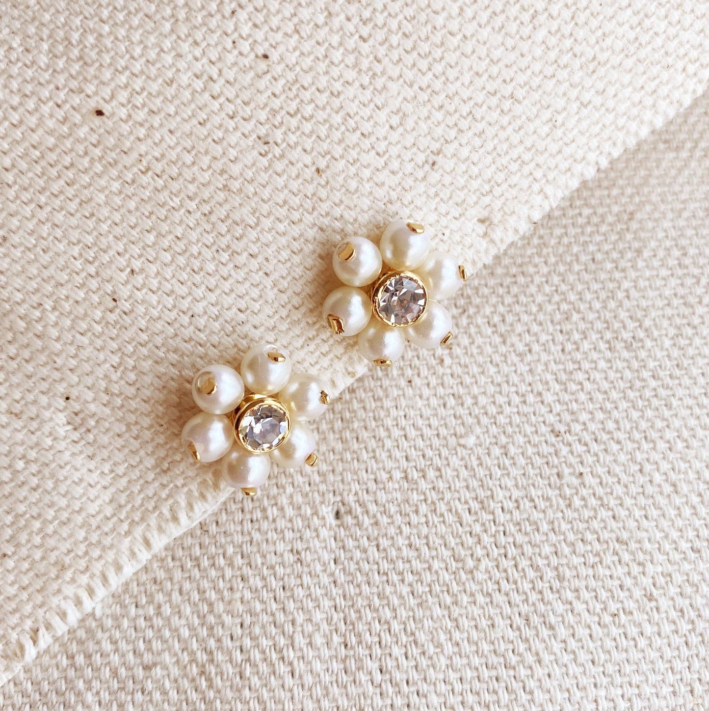 Dainty 18K Gold Filled Flower Pearl Earrings