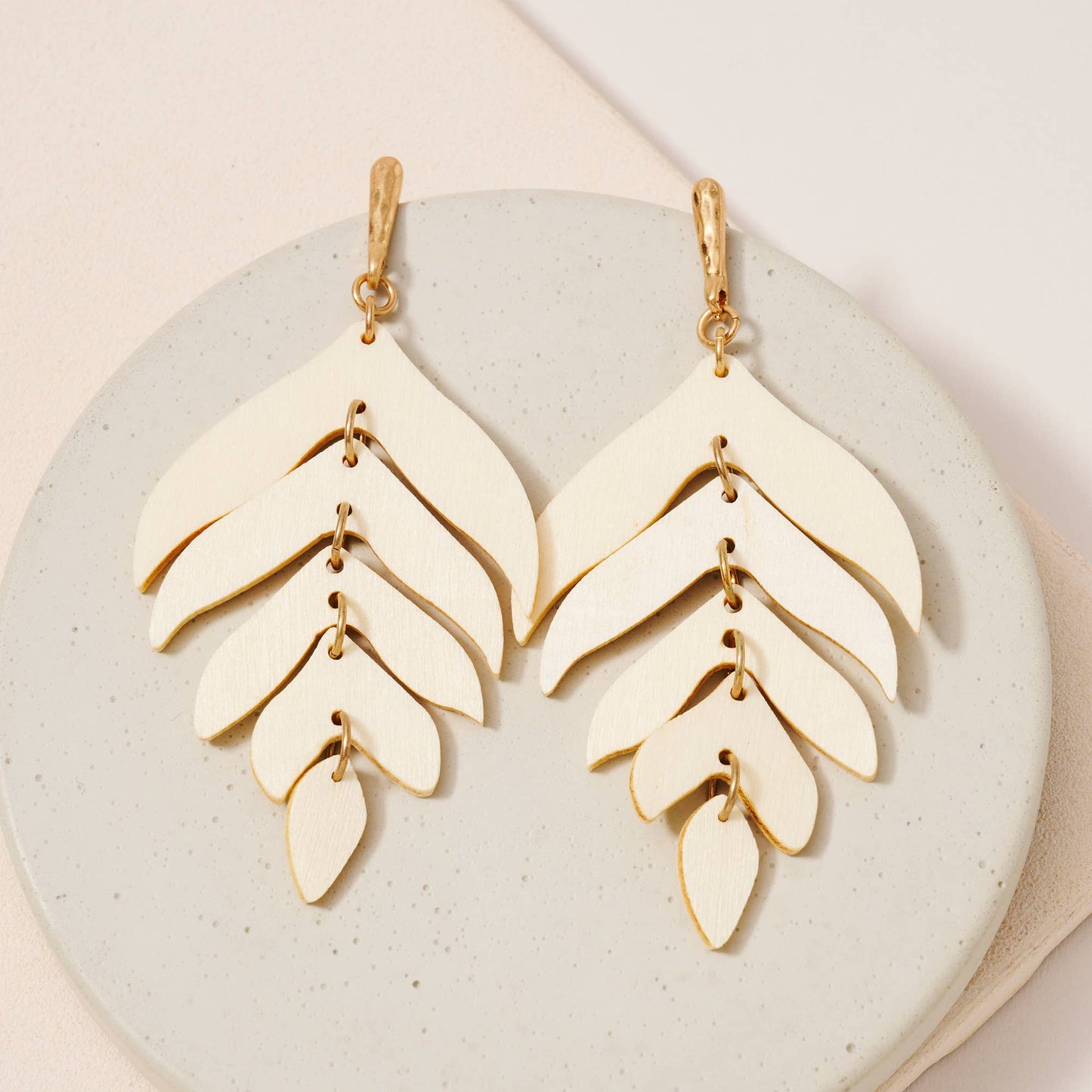 Palm Leaf Earrings, Ivory