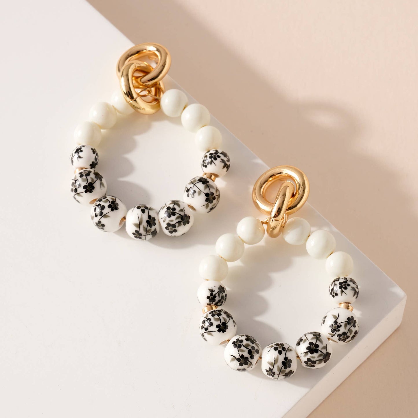 Ceramic Floral Bead Earrings, White