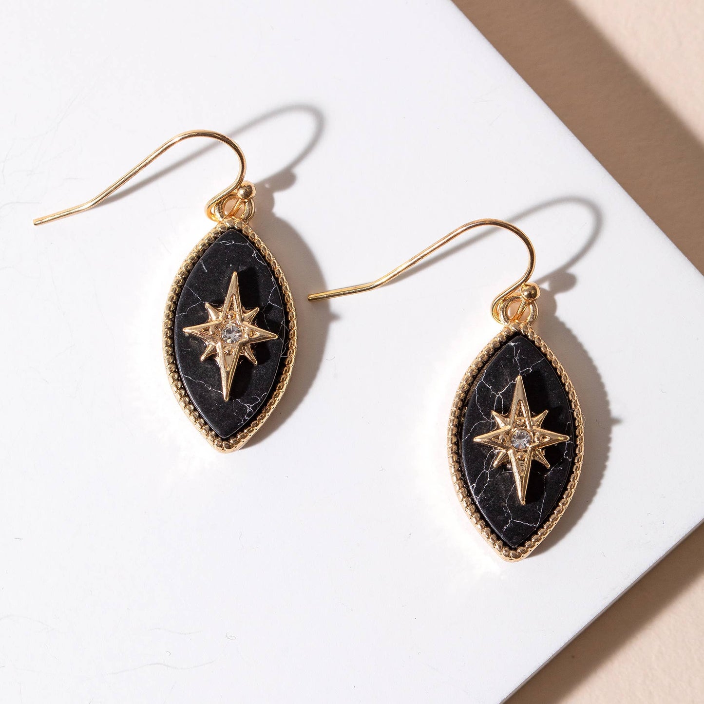 Northern Star Marquise Dangling Earrings, Black